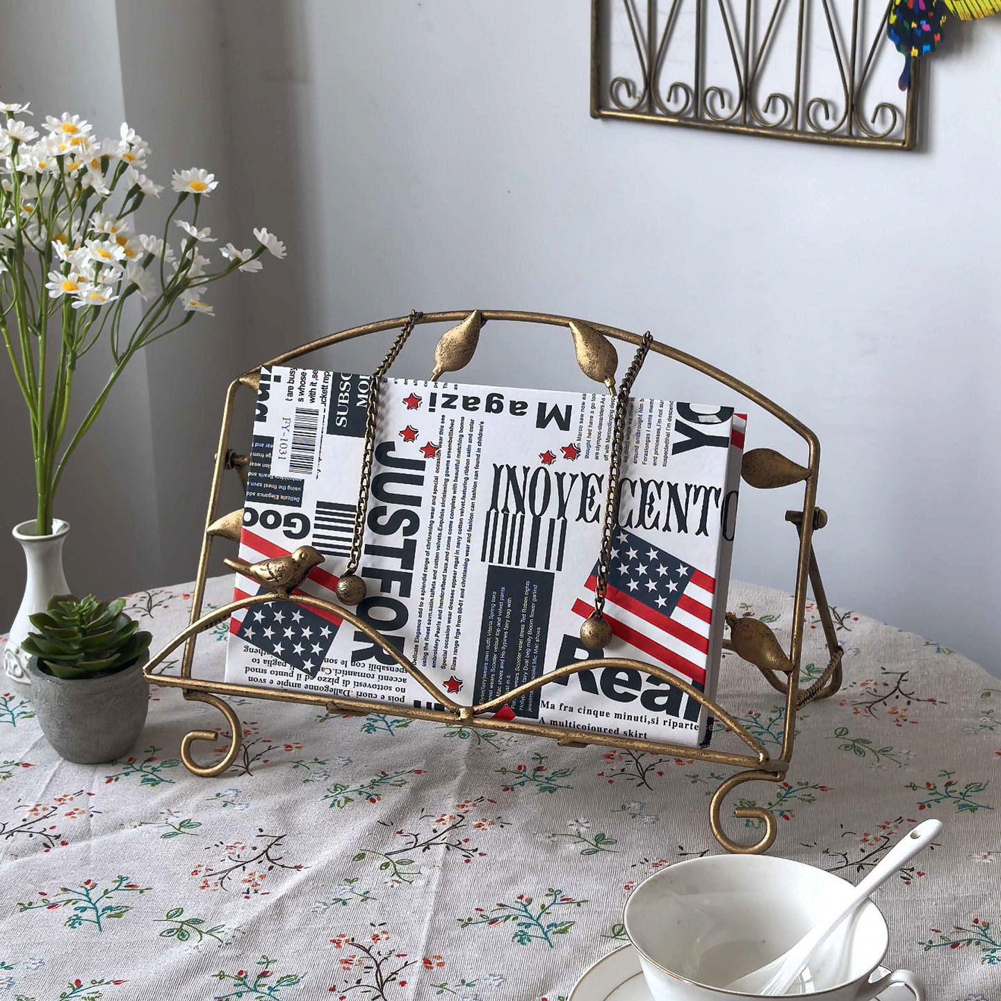 美式乡村厨房烹饪书架阅读临摹乐谱菜谱广告展示架复古做旧收纳摆