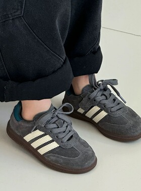 日本JGYPDM2026新款真皮儿童德训鞋男童运动鞋软底女童板鞋深空灰