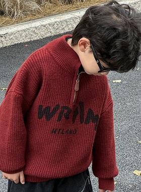 日本JGYPDM 2026新款男童加厚保暖毛衣红色拜年服半开衫儿童春秋