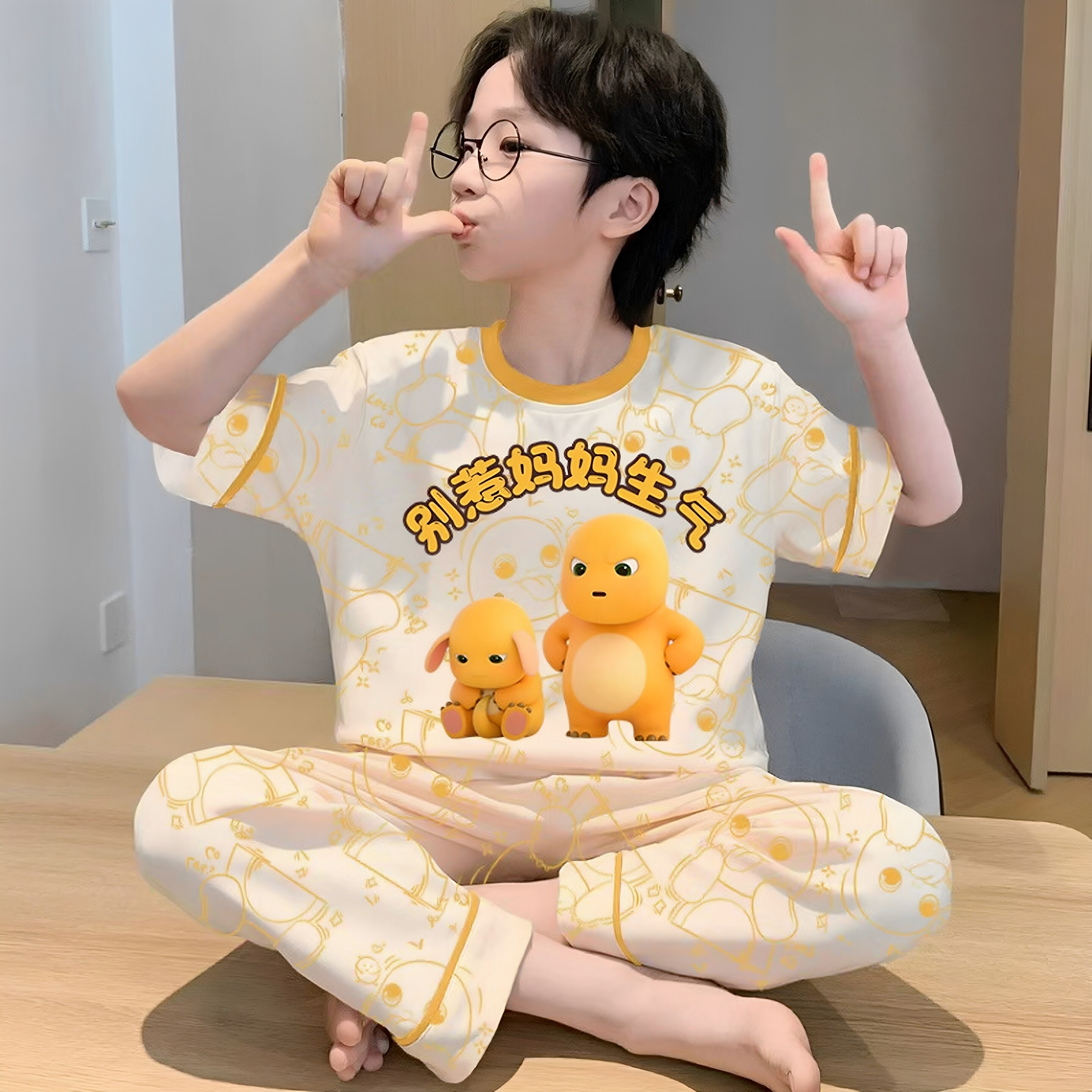 日本JGYP2026新款男童睡衣套装薄款奶龙短袖长裤男孩家居服两件套