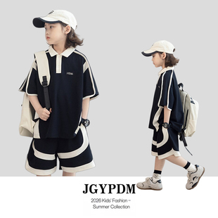 日本JGYP2026新款男童夏季时髦薄款短袖运动套装儿童潮酷T恤短裤