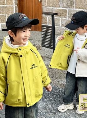 日本JGYPDM2026新款男童春秋季外套洋气摇粒绒春秋双面加绒冲锋衣
