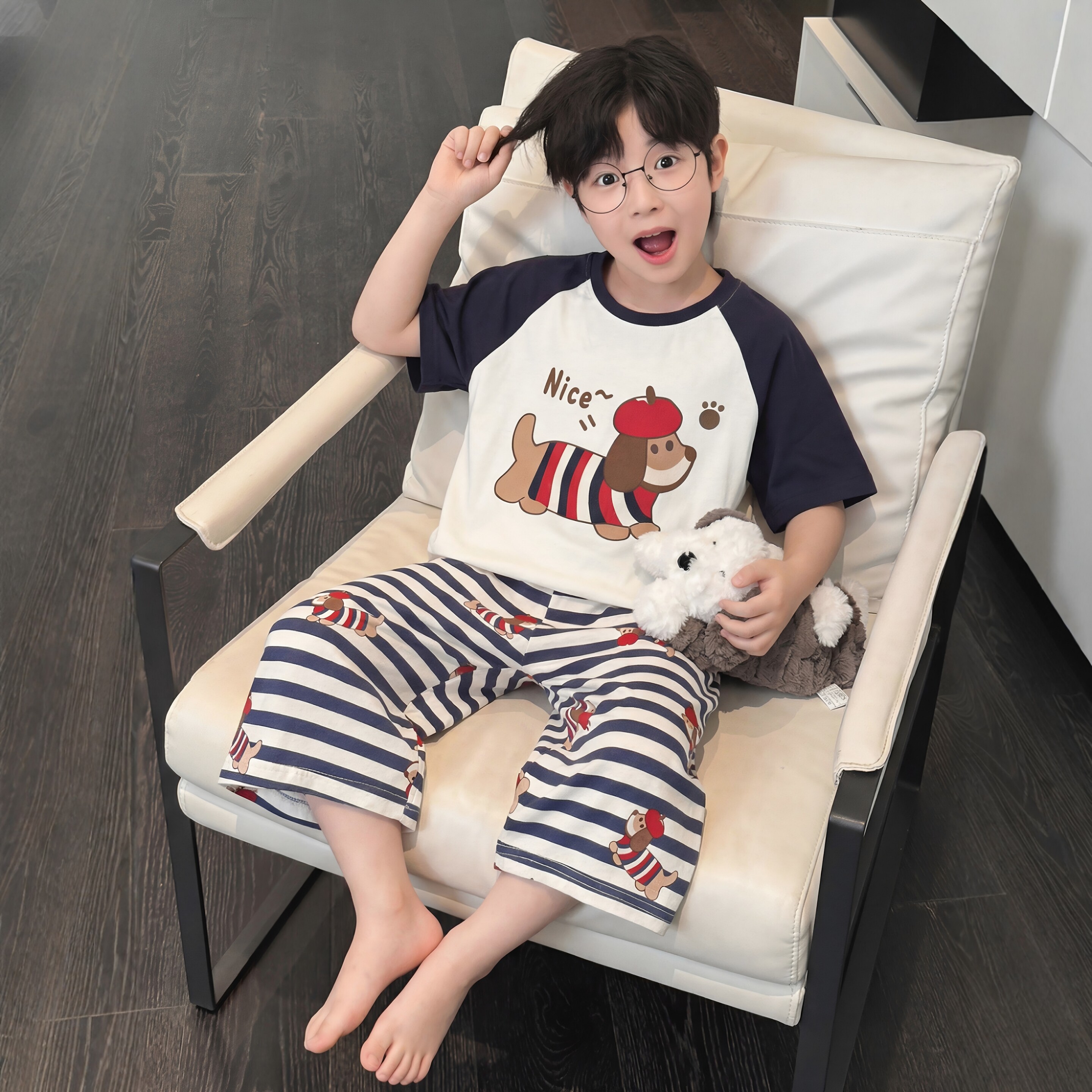 日本JGYP2026新款男童短袖睡衣套装夏季中大童家居服空调服两件套