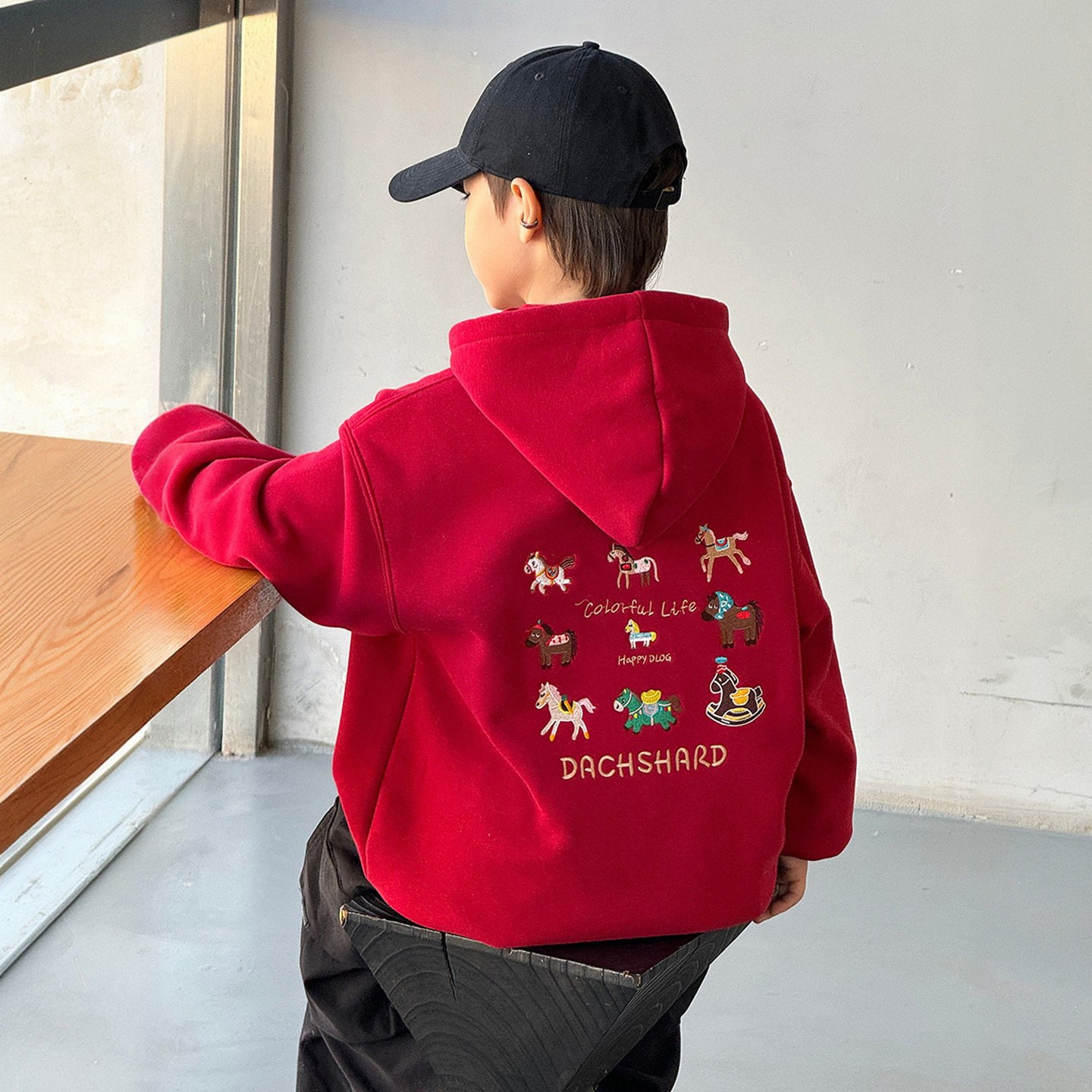 日本JGYPDM 2026新款儿童红色连帽卫衣马年刺绣喜庆上衣元旦新年