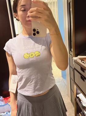 lululemon organic cotton 女士棉混纺短款T恤 图案款