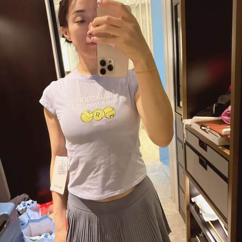 lululemon organic cotton 女士棉混纺短款T恤 图案款