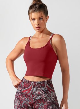lorna Jane cherry cropped excel tank 瑜伽运动背心 不含胸垫