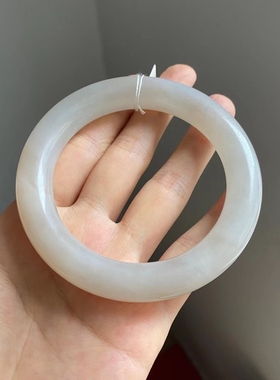 和田玉藕粉白玉双色粗圆条手镯女玉镯子带证书