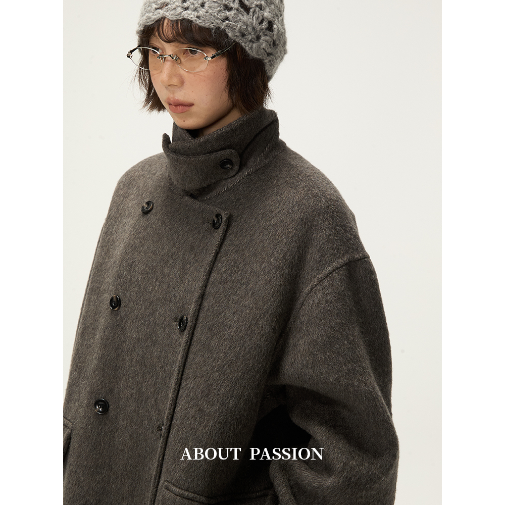 复古设计感中长款呢子外套