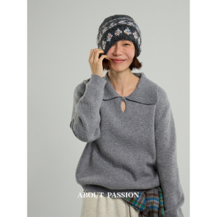 高级感镂空系扣翻领毛衣冬季 About 法式 软糯针织上衣 Passion