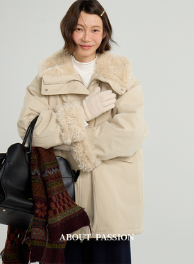 About Passion · 休闲百搭毛绒翻领工装外套冬季新款加绒上衣