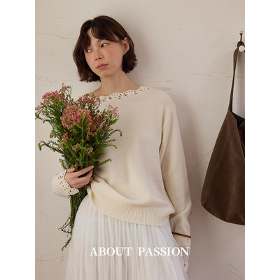 About Passion · 春季手工钩花花边一字肩针织衫