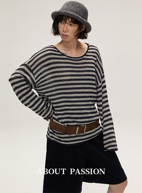 About Passion · 法式慵懒条纹针织毛衣复古宽松松弛感套头上衣