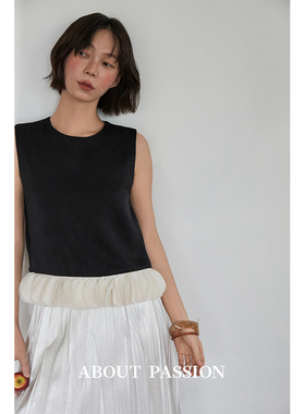 About Passion · 高级感拼接网纱无袖背心女 小众设计夏外穿上衣