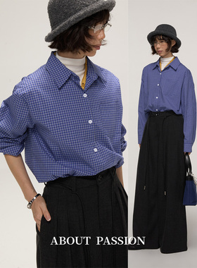 About Passion · 秋季高级感格子长袖衬衫女 小众设计感衬衣上衣