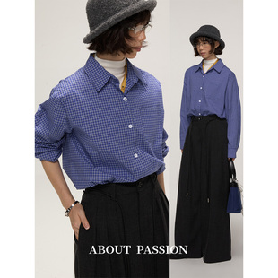 秋季 高级感格子长袖 衬衫 小众设计感衬衣上衣 About 女 Passion