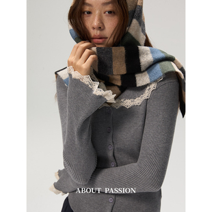 法式 蕾丝针织衫 上衣女2025新款 About 修身 秋季 毛衣 Passion