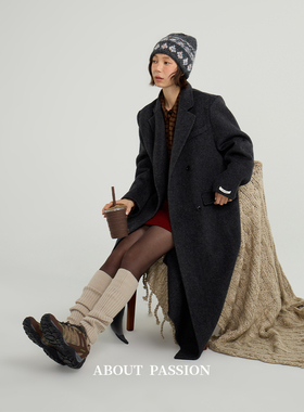 About Passion · 法式复古双排扣西装领呢子大衣高级感长款外套