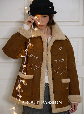 About Passion · 设计感刺绣羊羔毛翻领外套