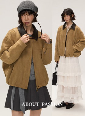 About Passion · 皮领拼接麂皮外套女秋冬巴恩风百搭通勤夹克