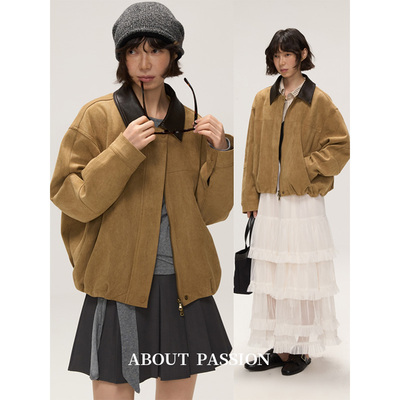 About Passion · 秋季皮领拼接麂皮外套女