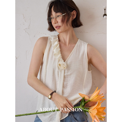About Passion立体花朵飘带背心女夏外穿法式独特漂亮无袖上衣