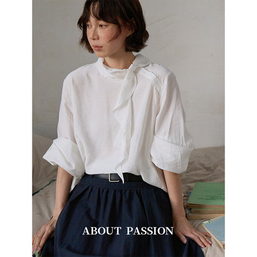 About Passion · 设计感荷叶边褶皱上衣
