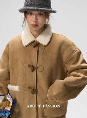 About Passion复古仿羊羔毛麂皮绒外套女秋冬设计感皮毛一体夹克