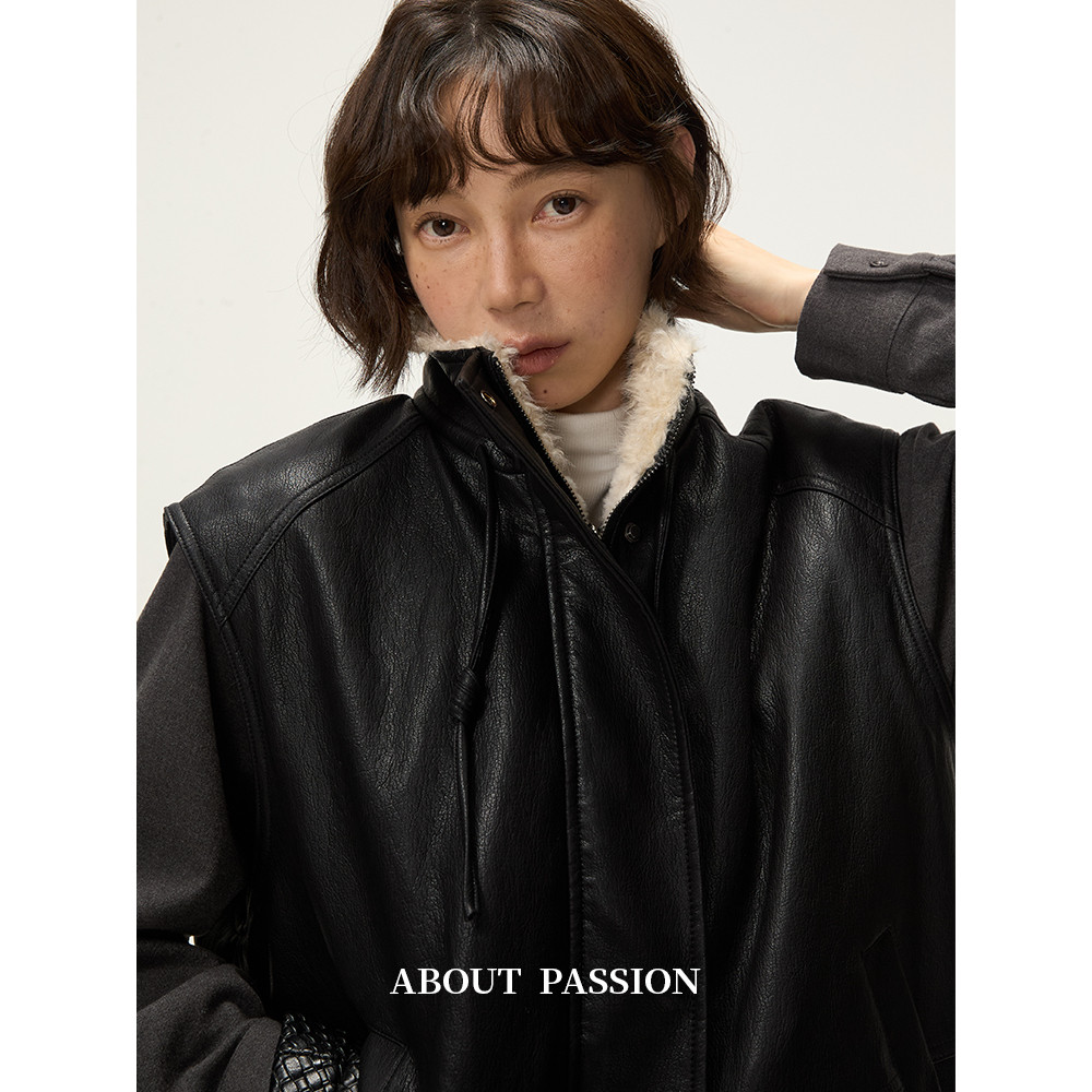 法式复古立领抽绳加绒马甲外套