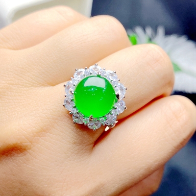 缅甸翡翠戒指满阳绿王绿玉戒