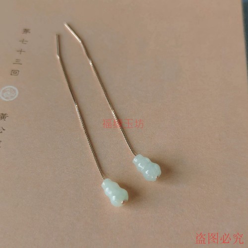 天然翡翠a货葫芦耳坠s925