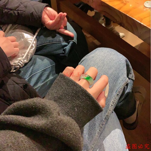 飘花翡翠戒指一抹绿高级轻奢戒指款玉石精致戒子指环戒圈