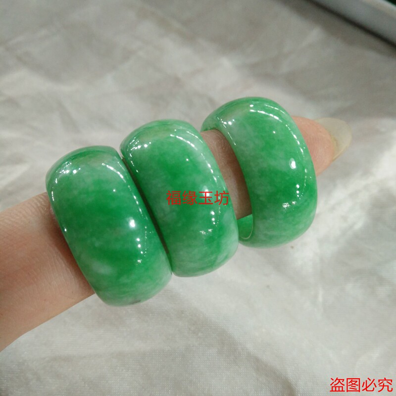 缅甸干青铁龙生 满绿翡翠色玉石扳指戒指指环男女款冰糯种指环