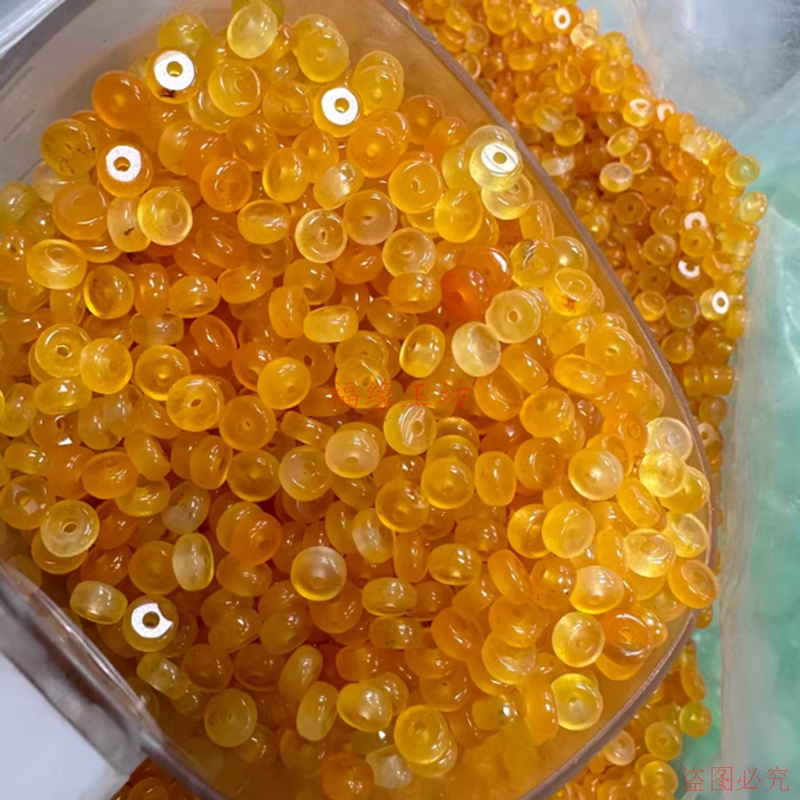 精品黄色算盘珠子落日黄玉石配件