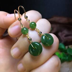 天然和田玉碧玉平安扣耳线耳坠