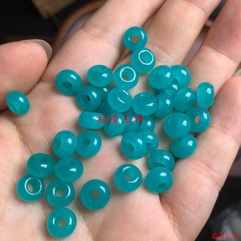 冰种海蓝宝色石英岩玉小玉环算盘珠diy串珠手链手串散珠手链配件