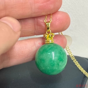 精品翡翠色干青珠子大颗粒圆珠项链轻奢小众绿珠吊坠简约百搭女款