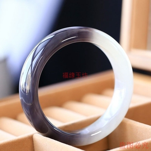 新品新疆和田玉烟紫色半山半水紫白双色精品平安镯女玉镯子送老婆