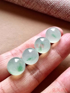 翡翠玉石高冰种飘翠绿圆款珠子配珠卡13.5mm老种冰透纯净手串对珠