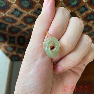 天然和田玉双连环吊坠套环玉环圆圈晴水色环环相扣坠子diy手链
