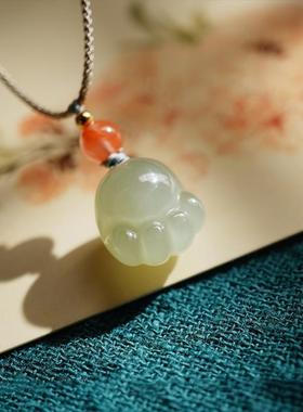 萌宠和田玉猫爪可爱招财吊坠配件