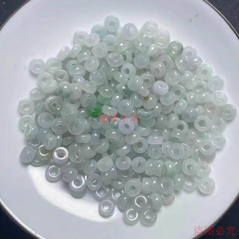 精品时尚缅甸翡翠配饰冰种大孔算盘珠面包圈手工DIY手串项链配珠图片