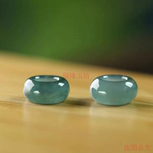 精品天然翡翠散珠蓝水算盘珠8mm孔4mm大孔路路通手工diy项链吊坠