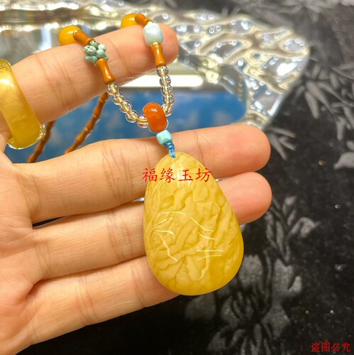 蜜蜡虎皮妖花琥珀吊坠项链百搭