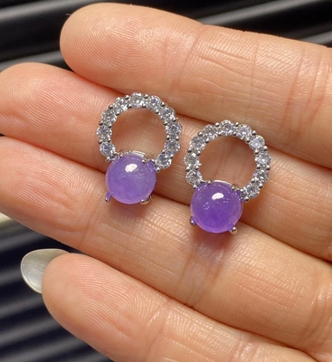 缅甸冰种翡翠新款紫罗兰耳钉