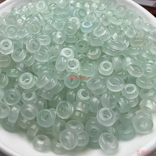 精品翡翠冰种巴山翠大孔算盘珠面包圈DIY手链项链平安扣隔珠配件