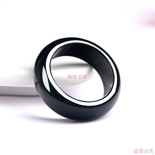 精品墨翠戒指翡翠墨玉戒圈男女同款对戒冰种玉石素圈指环手饰