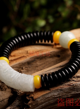 天然A货翡翠雕花弯条手链手工编织绳本命年手绳男女情侣礼物