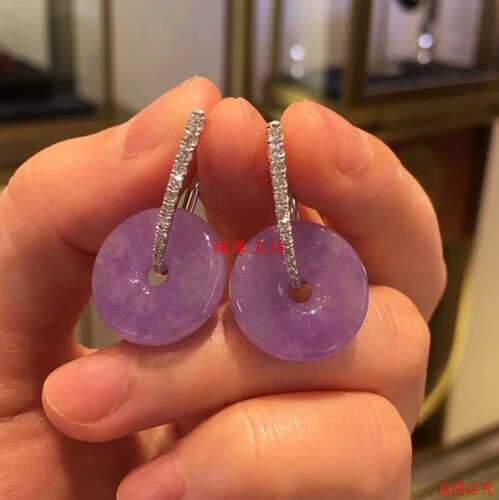 翡翠紫罗兰平安扣两戴耳环