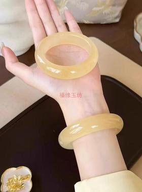 精品黄玉冰种玛瑙手镯冰黄色翡翠玉髓镯子马料石英岩玉女款平安镯